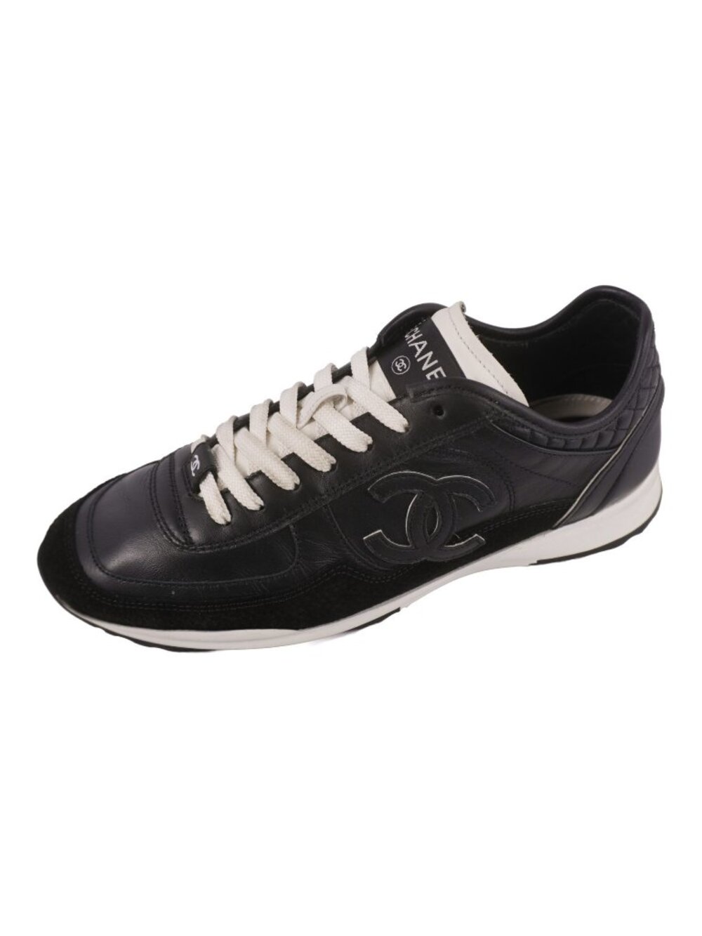 Chanel Sneakers Low Cut CC Logo Shoes Leather Black